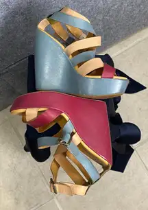 Kork-Ease Colorblock Leather Wedge Sandals Multicolor‎ Strappy Platform Heels 6