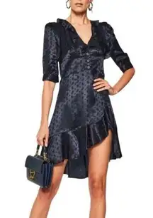 The Kooples  Dark Navy Blue Paisley Jacquard Frilly Ruffle Hem Mini Dress