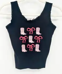 Obsessive Love Western Coquette Cowgirl‎ Cowboy Boots Bows Graphic Tank Size S