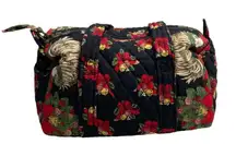 Vintage Vera Bradley RARE Black &‎ Red Hens &Holly Print Classic Quilt Handbag