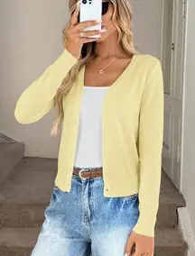 Pale Yellow Long Sleeve Knit Cardigan