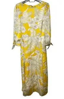 Lulus NEW  Yellow & White Floral Maxi Dress Cutout Back Satin 3/4 Sleeve Small