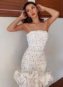 House of cb‎ Serafina WHITE FLORAL PRINT STRAPLESS DRESS NWOT size XL