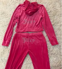 Juicy Couture Velour Tracksuit Pink Hoodie Pants Rhinestone Logo Size M NWOT
