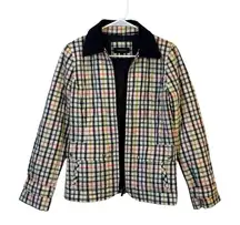 Talbots Quilted Blue Pink Yellow Plaid Check Jacket Coat Zip Size XS Preppy‎