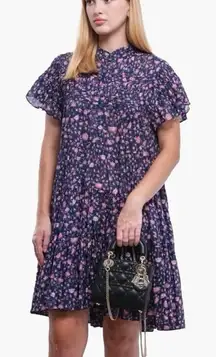 Isabel Marant Etoile 42 US 10 Tiered Mini Dress Floral Ruffles Flutter Sleeves