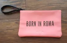 Valentino Coral Pink Black Trim Chic Feminine Lux Wristlet Clutch Pochette 7x4.5