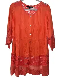 DENIM 24/7 Coral Lace Loose Fit Top Size 12W