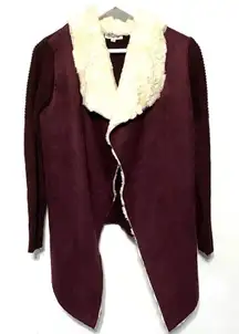 Just Fab white faux fur maroon sweater medium
