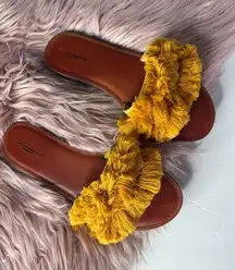 Fuzzy Fringe Slide Sandals Yellow Size 9