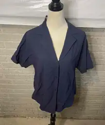 NWT Amazon Womens Navy Blue‎ Oversized Short Sleeve Button Down Shirt Size Small