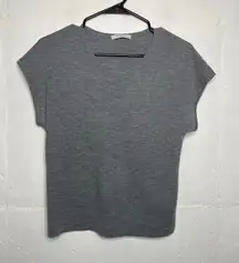 MM Lafleur Womens Gray 100% Merino Wool Short Sleeve Sweater Size Small