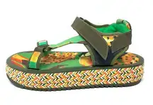 Farm Rio Sandals Women's Size 11 Green Toucans Flatform Raffia Green Multicolor