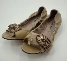 Miu Miu Prada Nude Jeweled Open Toe Ballet Flats Size 41 11