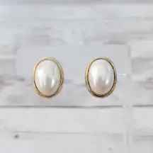 Vintage Clip On Earrings 7/8" Faux Pearl with Gold Tone Halo - Fair Condition