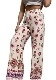 Zara Floral Wide-Leg Pants in Pink and Cream