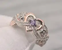 Exquisite Golden Mosaic CZ Heart Shape Ring Size 7