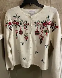 Tiara International Christmas Cardigan White Women's Size Medium