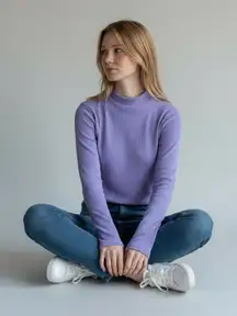 Ribbed Mock Neck Long Sleeve Top L / XL chic periwinkle purple turtleneck