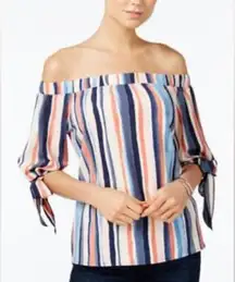 Bar III Off-the-Shoulder Striped Tie Sleeve Blouse