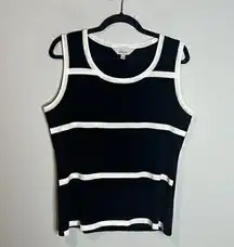 Misook black and white striped sleeveless knit top