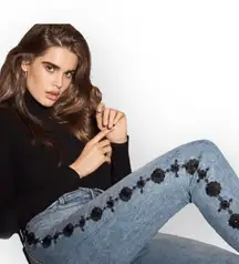 7FAM 7 for all Mankind Luxe Vintage ☻︎ High Sequin Embroidery Skinny Jeans ☻︎ 24