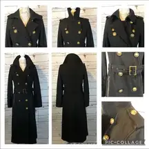 M60 Miss Sixty wool blend black long coat with gold details