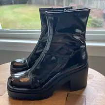 Jeffrey Campbell Tacked Bootie in Black Crinkle Patent Leather Size 7.5