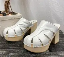 Jeffrey Campbell Leather Paleo White Platform Slip On Heel Shoes 7.5