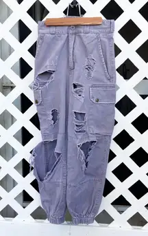 Denim Purple Ripped Joggers