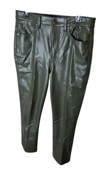 Veronica Beard Carly Kick Flare High Rise Faux Leather Pants Olive Green Size 30