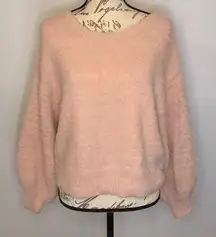 London Kaye fuzzy eyelash sweater blouson sleeves M