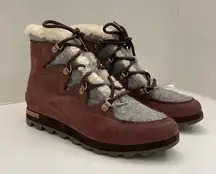 Boots Sneakchic Alpine Cattail Leather Fleece Fur Ankle Wine Grey Cream