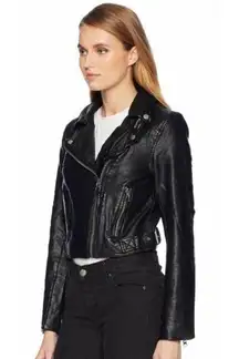 Free People Heartache Cropped Moto Jacket Womens L faux black leather zip bomber