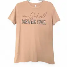 My God Will Never Fail Christian Graphic Tee – Medium Tan Faith Shirt Leopard