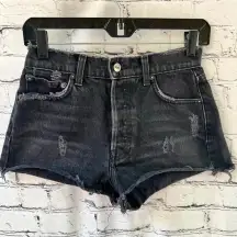 Reformation Dixie High Waisted‎ Distressed Black Denim Button Fly Shorts Size 25