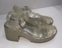 Asos Chunky Y2K 90s Clear Silver Glitter Platform Jelly Heel Clogs Sandals 7