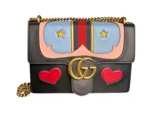 Gucci NIB GG Marmont Web Heart Shoulder Bag in Black
