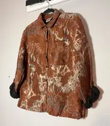 Vintage Chico’s Button Up Blouse Shirt Linen Rust Orange Asian Size 1 Medium 8
