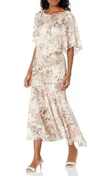 Alex Evenings NWT  Taupe Multi Floral Old Rose Delicate Strap Dress Bolero Set