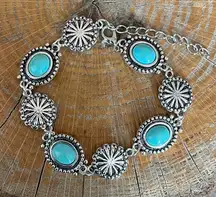Faux Turquoise Concho & Sunburst Bracelet