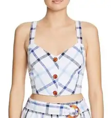 Linen Meet & Greet Gingham Crop Top Blue & White Size Small