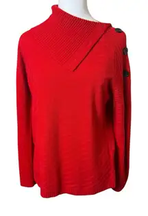 Liz Claiborne Red Cowl Neck Sweater Button Detail Size Small Holiday Valentines