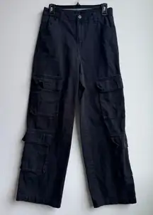 H&M H & M Divided Black Straight Wide Leg Relaxed Barrel Cargo Jean Size 4 Small