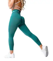 NVGTN - Seamless Leggings Teal Green High Waisted Compression Fit Sz M
