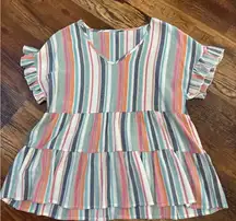 Striped Ruffle Sleeve Top