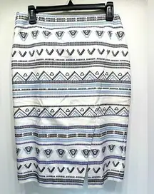 White House Black Market White Embroidered Geo Design Split Hem Pencil Skirt  6