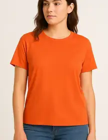 Eileen Fisher Short‎ Sleeve Crew Neck T-Shirt Top Medium Cotton USA Made Orange
