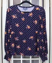 Modcloth Navy Floral Balloon Sleeve Top Size M