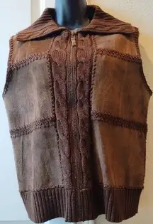 Designer Studio Original VINTAGE  Brown leather and  knit patchwork vest M